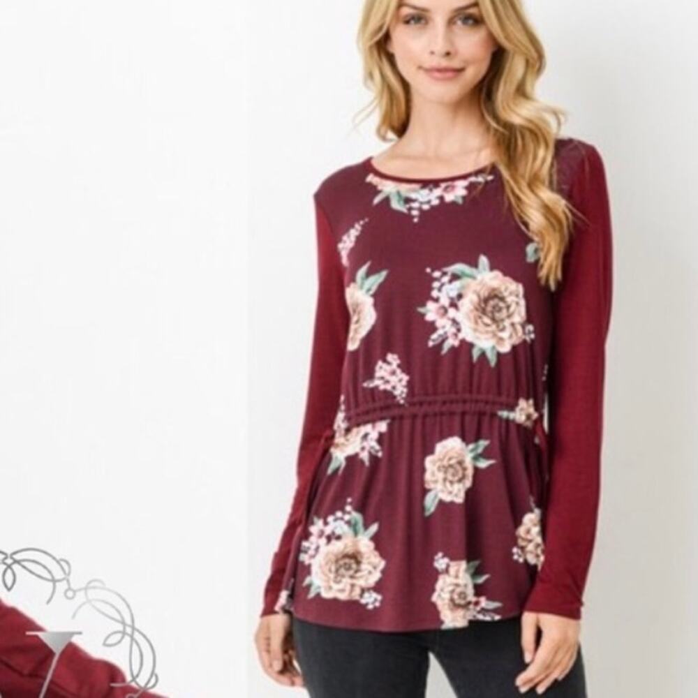 Boutique Brand Maroon Floral Long Sleeve Top